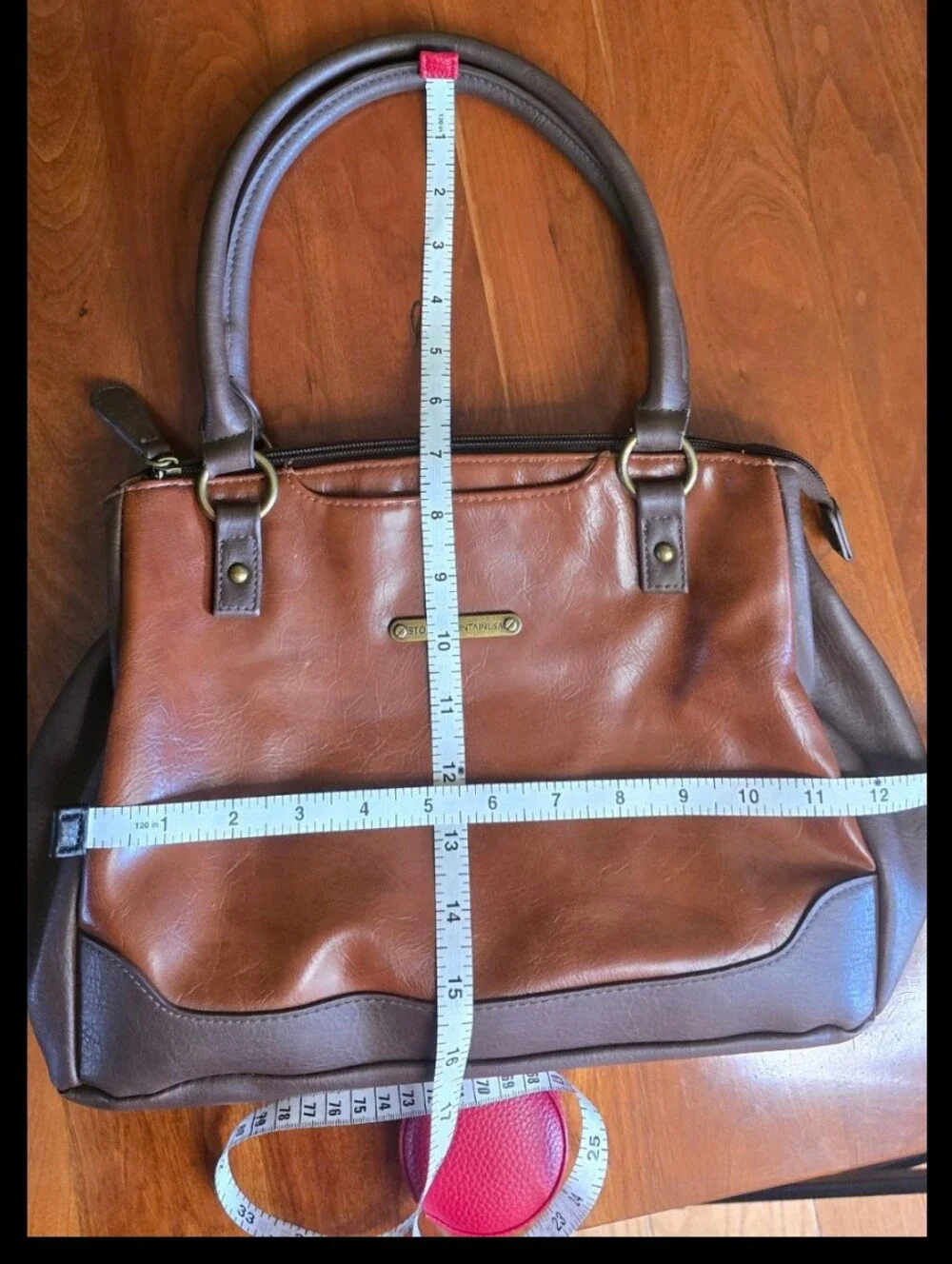 Stone Mountain Two-Tone Tan & Brown Leather Satchel Handbag Bag